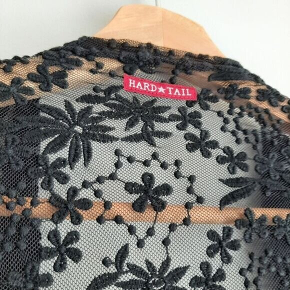 HARD TAIL Lace & Mesh Sheer Floral Embroidery Waterfall Open Front Cardigan Sz S - Picture 11 of 15